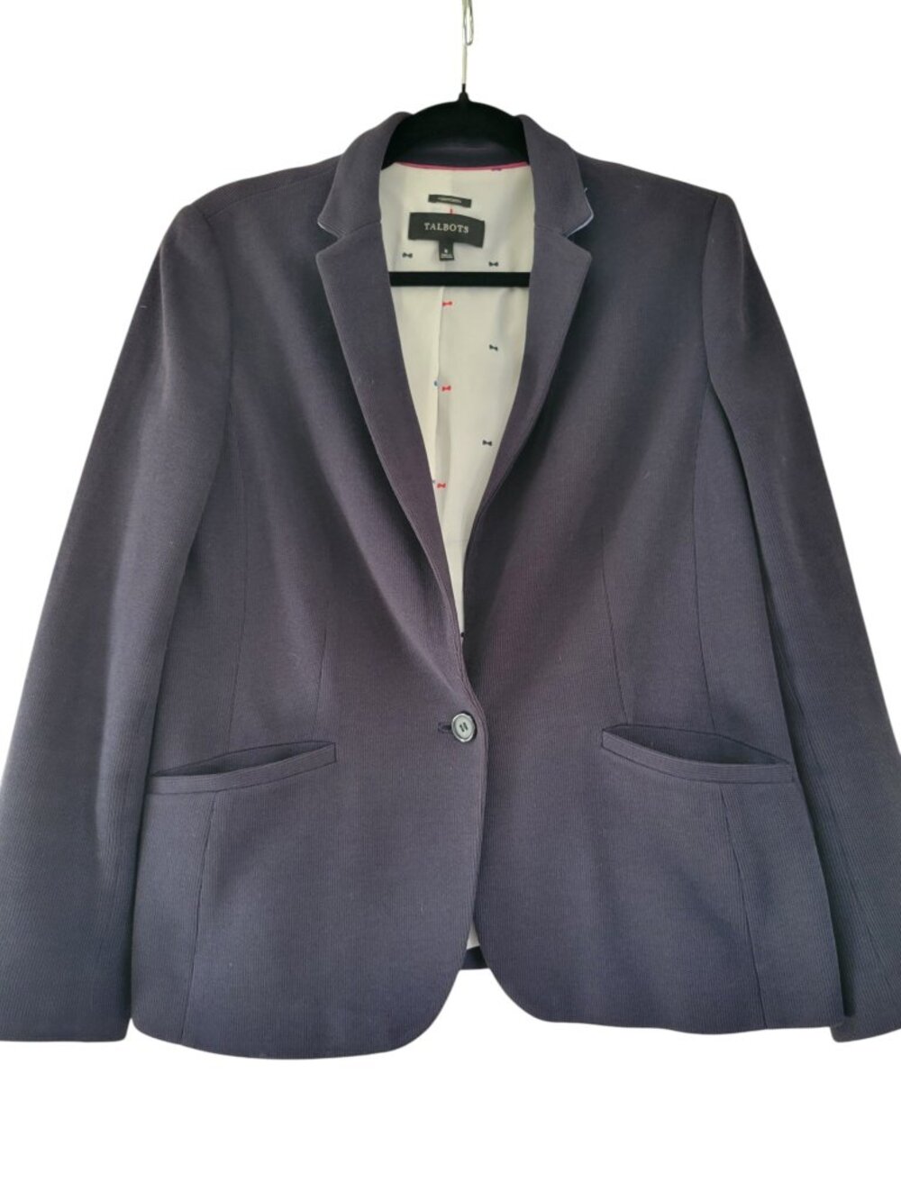 Talbots Aberdeen Cotton Piqué Blazer Single Button Navy Novelty Lining Versatile
